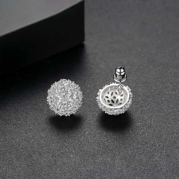 Elegant Copper Zircon Flower Earrings For Women Electroplated Fashion Geometric Floral Stud Earrings