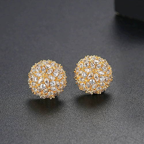 Elegant Copper Zircon Flower Earrings For Women Electroplated Fashion Geometric Floral Stud Earrings