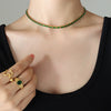 Elegant Creative Fashion Crystal Clear Purple Green White Zircon Titanium Steel Jewelry Necklace Bracelet Suit With Electroplating