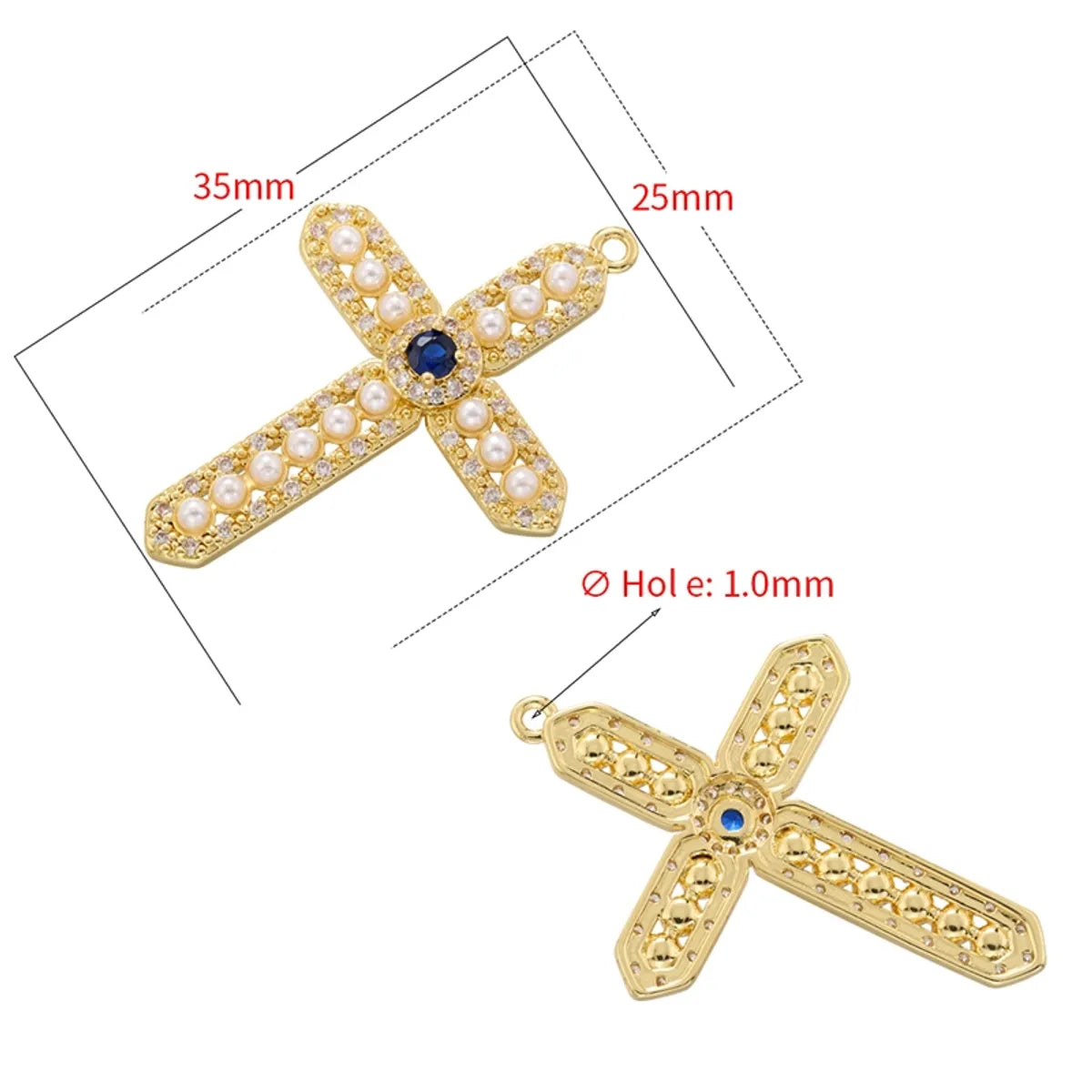 Elegant Cross Copper 18k Gold Plated Artificial Pearls Zircon Pendant Necklace In Bulk