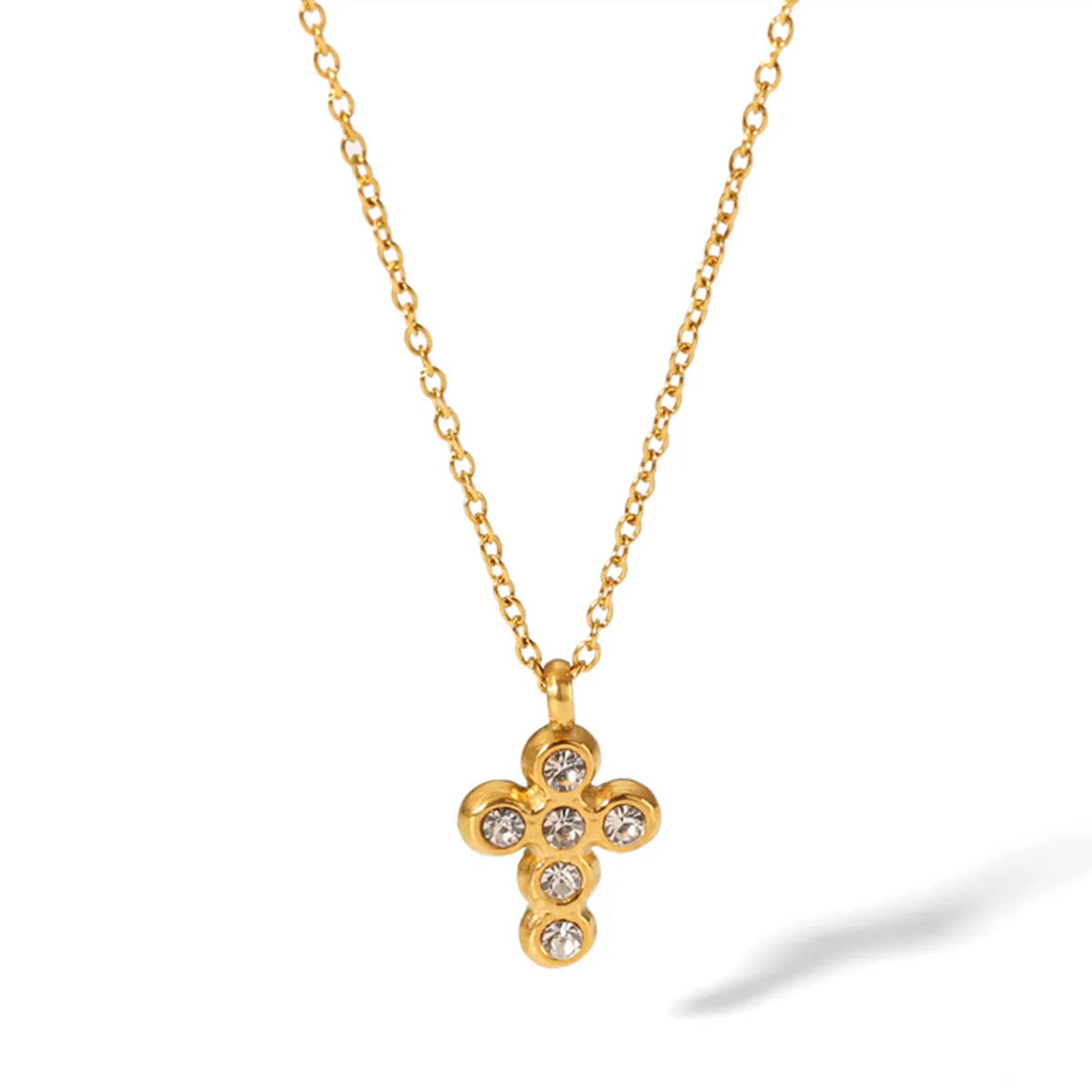 Wholesale Elegant Cross Stainless Steel Plating Inlay 18k Gold Plated Zircon Earrings Necklace