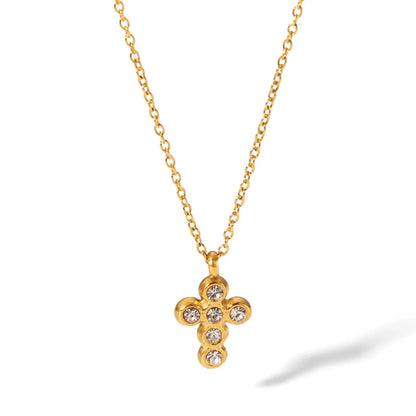 Wholesale Elegant Cross Stainless Steel Plating Inlay 18k Gold Plated Zircon Earrings Necklace