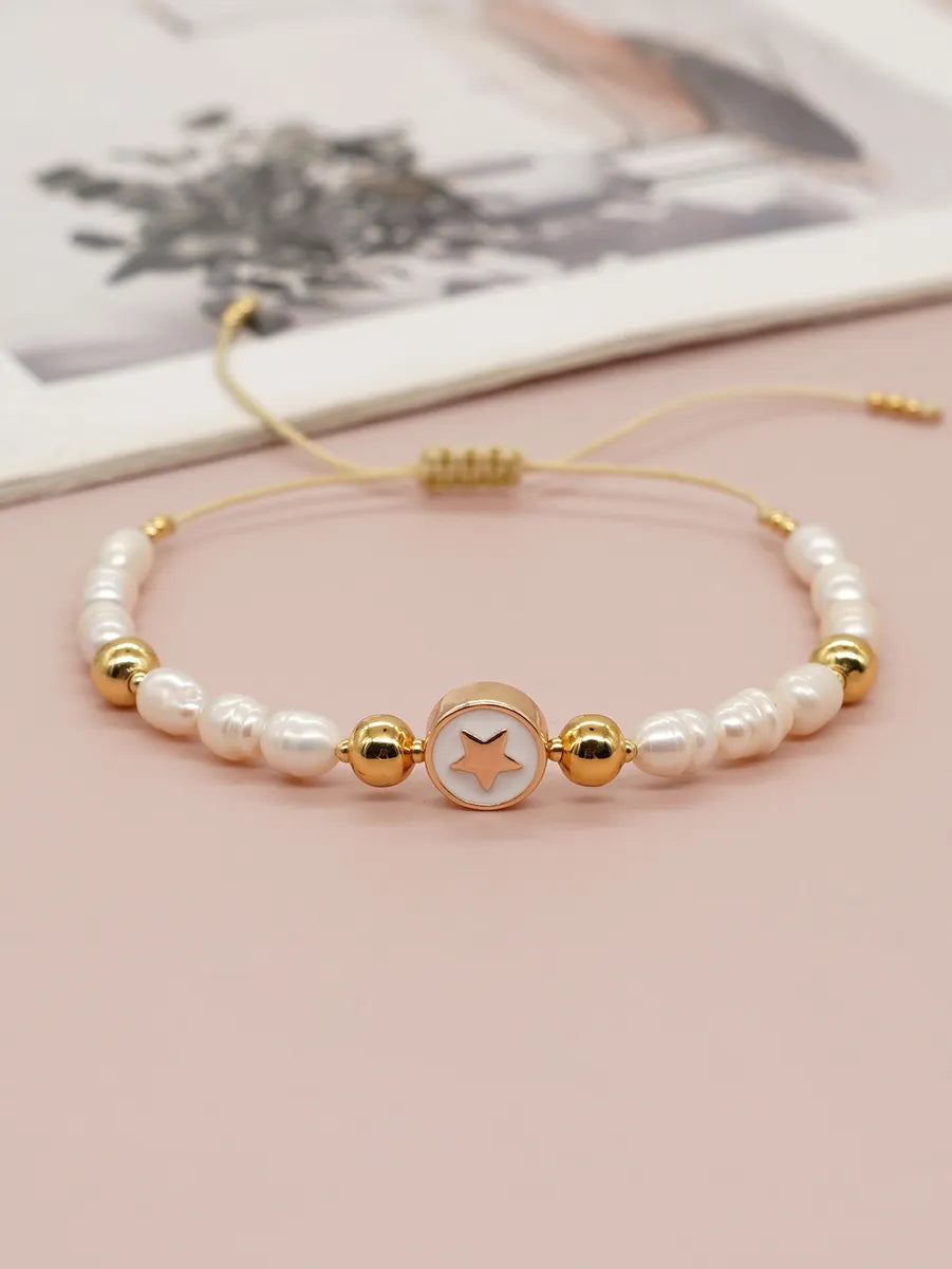 Elegant Cross Star Heart Shape Freshwater Pearl Brass Bracelets