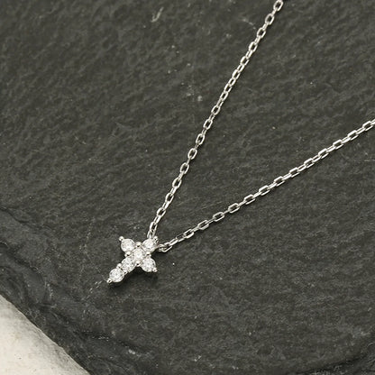 Elegant Cross Sterling Silver Inlay Zircon White Gold Plated Pendant Necklace