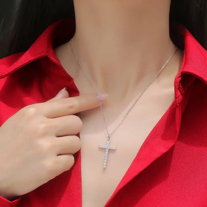 Elegant Cross Sterling Silver Moissanite Pendant Necklace In Bulk