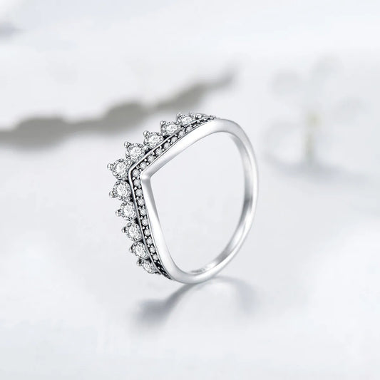 Elegant Crown Sterling Silver Plating Inlay Zircon Rings