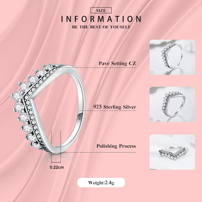 Elegant Crown Sterling Silver Plating Inlay Zircon Rings