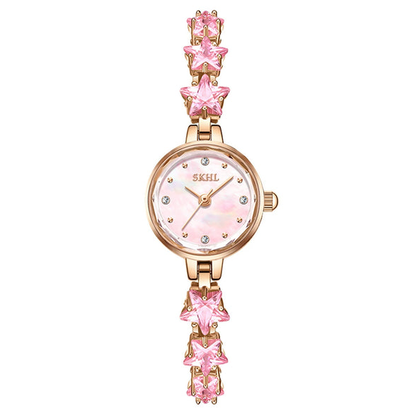 Elegant Crystal Alloy Bracelet Quartz Watch For Women With Round Dial