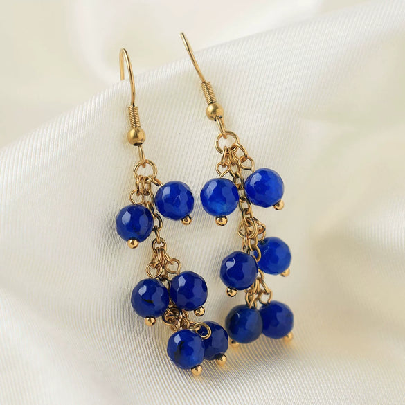 Elegant Crystal Tassel Earrings Stainless Steel Multicolor Natural Stone Geometric Electroplating