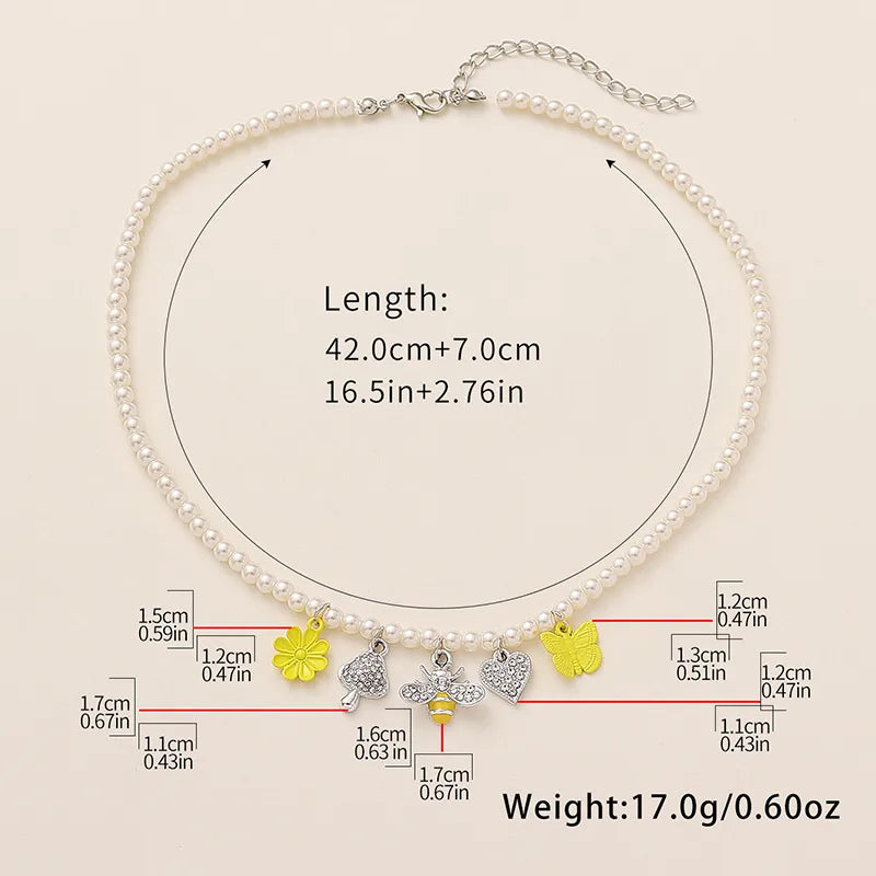 Elegant Cute Beach Fruit Beetles Bow Knot Rhinestones Imitation Pearl Alloy Wholesale Pendant Necklace