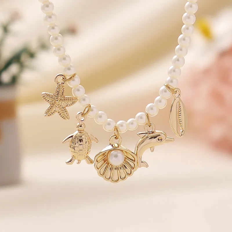 Elegant Cute Beach Fruit Beetles Bow Knot Rhinestones Imitation Pearl Alloy Wholesale Pendant Necklace