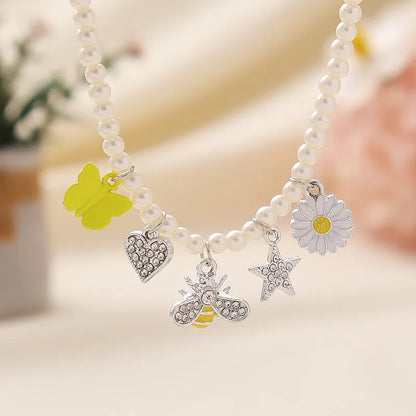 Elegant Cute Beach Fruit Beetles Bow Knot Rhinestones Imitation Pearl Alloy Wholesale Pendant Necklace