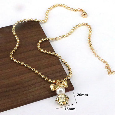 Elegant Cute Cartoon Character Copper Plating Inlay Pearl Pendant Necklace