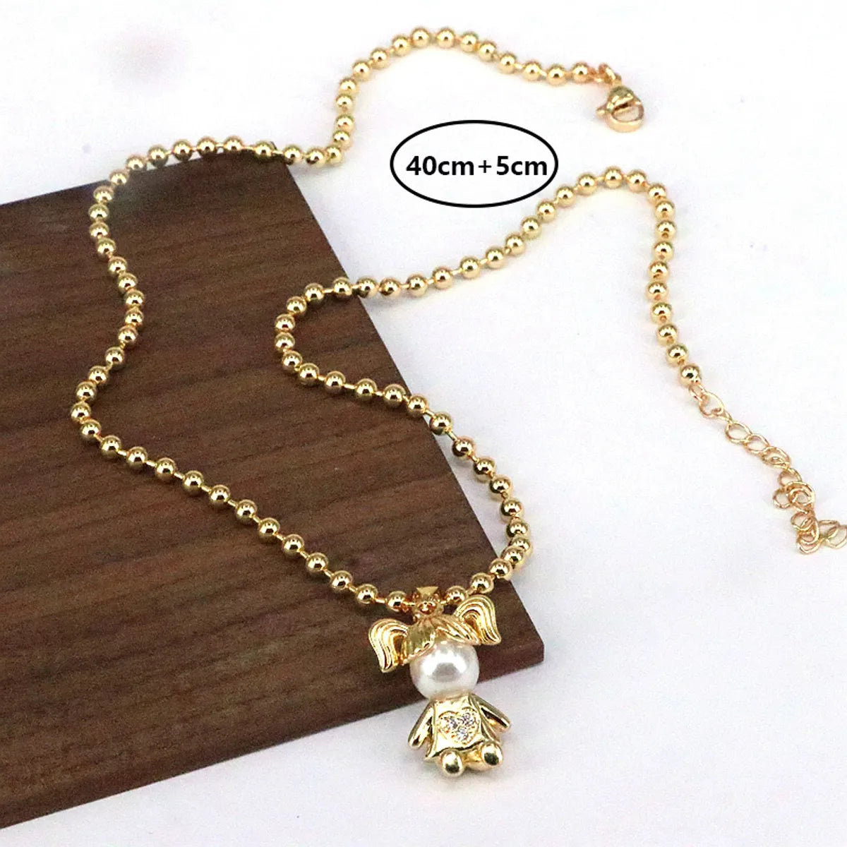 Elegant Cute Cartoon Character Copper Plating Inlay Pearl Pendant Necklace