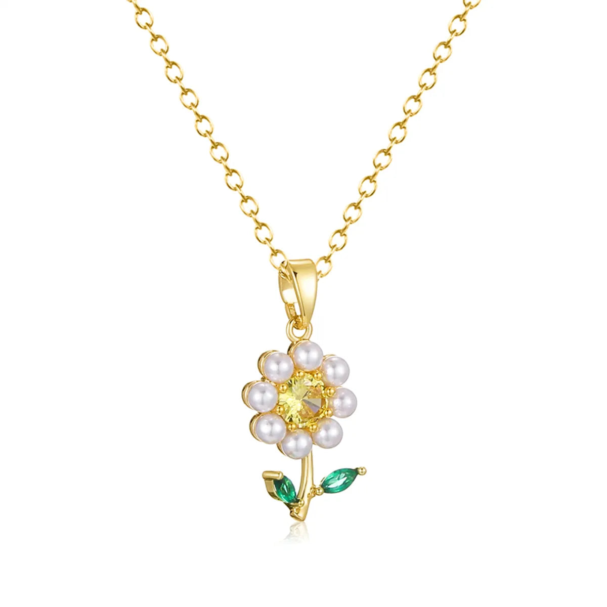 Elegant Cute Commute Flower Stainless Steel Brass 18k Gold Plated Artificial Pearls Pendant Necklace In Bulk