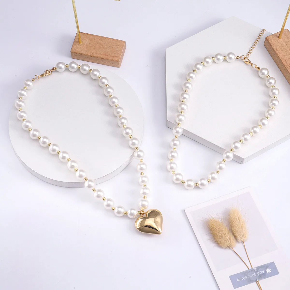 Elegant Cute Heart Shape Artificial Pearl Alloy Plastic Wholesale Double Layer Necklaces