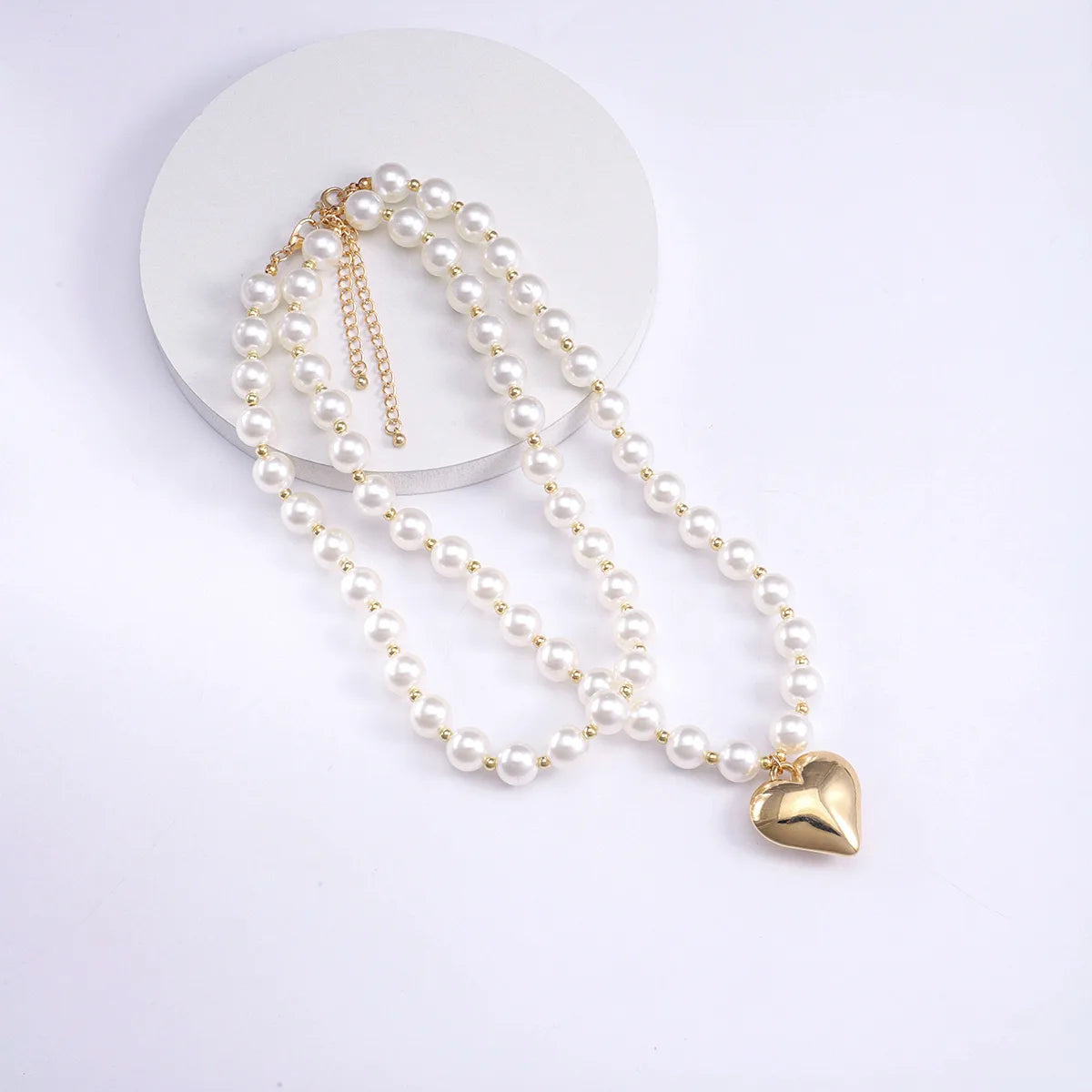 Elegant Cute Heart Shape Artificial Pearl Alloy Plastic Wholesale Double Layer Necklaces