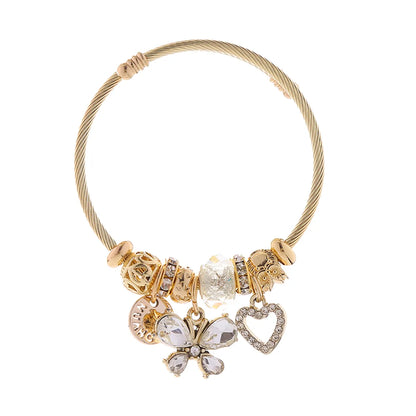 Elegant Cute Heart Shape Butterfly Rhinestones 304 Stainless Steel Alloy Wholesale Bangle