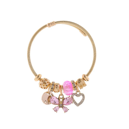 Elegant Cute Heart Shape Butterfly Rhinestones 304 Stainless Steel Alloy Wholesale Bangle