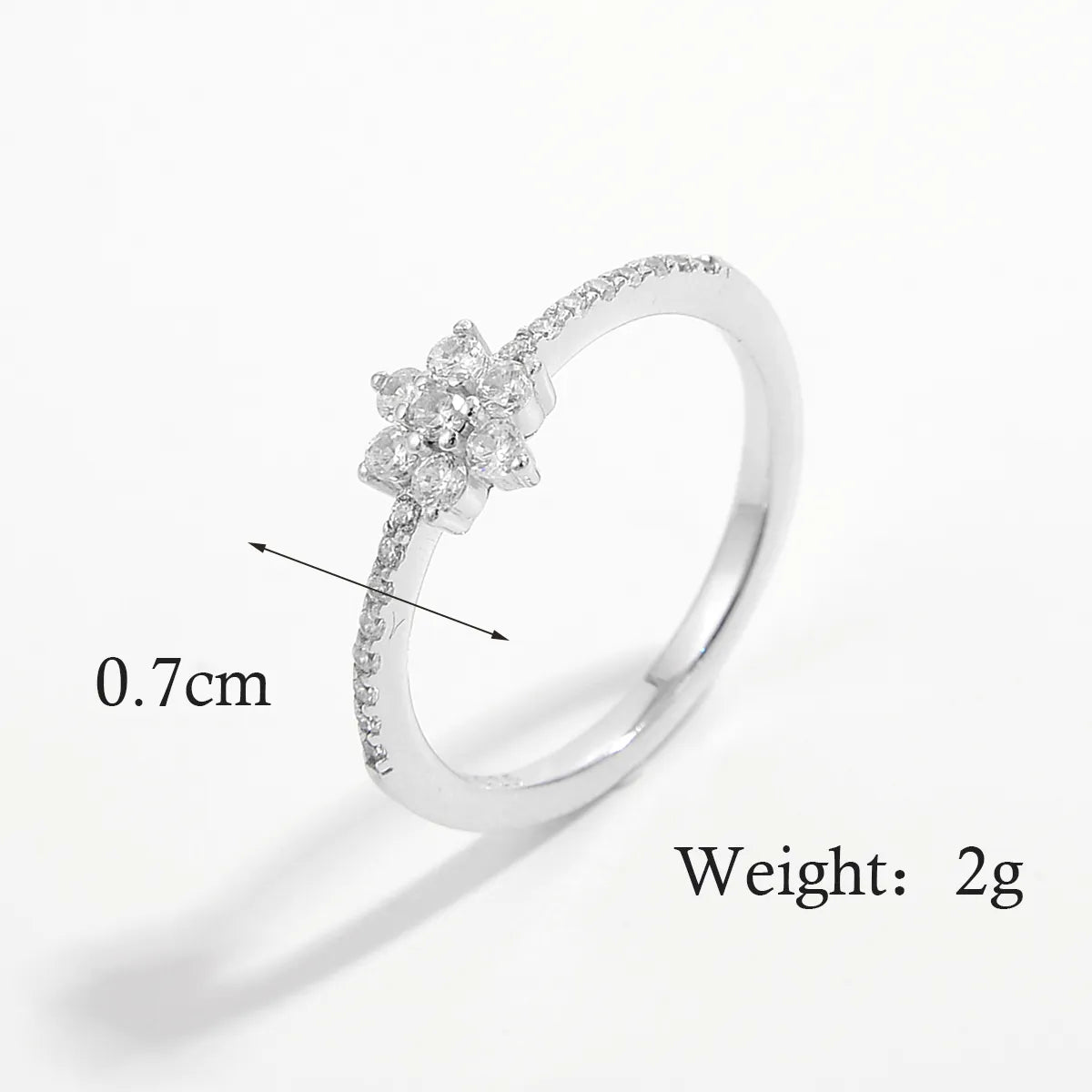 Elegant Cute Lady Flower Sterling Silver Plating Hollow Out Inlay Zircon White Gold Plated Rings