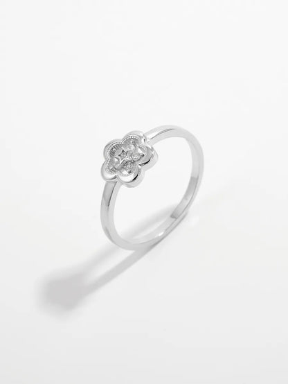 Elegant Cute Lady Flower Sterling Silver Plating Hollow Out Inlay Zircon White Gold Plated Rings