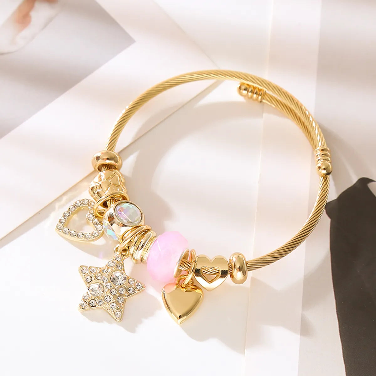 Elegant Cute Luxurious Star Heart Shape Alloy Inlay Rhinestones Women's Bangle