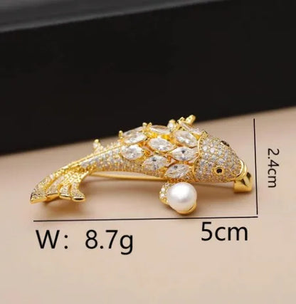 Elegant Cute Queen Carp Copper Inlay Pearl Zircon Women'S Brooches 1 Piece