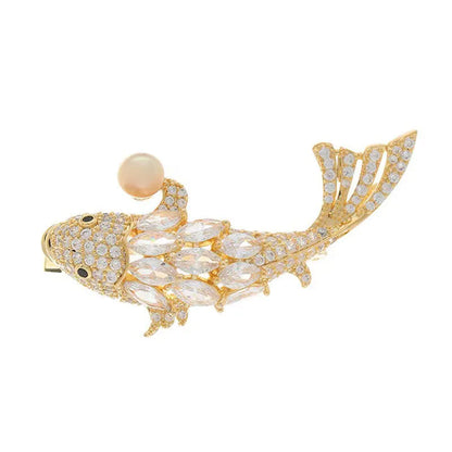 Elegant Cute Queen Carp Copper Inlay Pearl Zircon Women'S Brooches 1 Piece