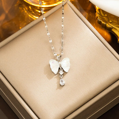 Elegant Cute Water Droplets Bow Knot Arylic Titanium Steel Plating 18k Gold Plated Pendant Necklace