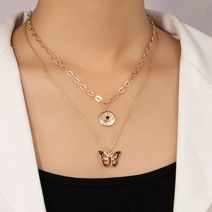 Elegant Devil's Eye Butterfly Alloy Plating Inlay Zircon Women's Layered Necklaces