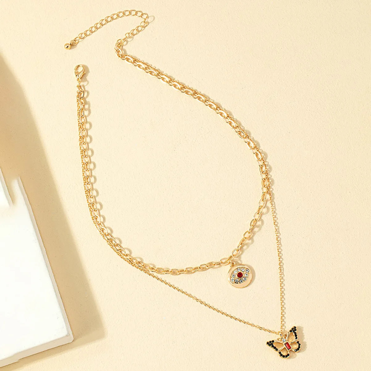 Elegant Devil's Eye Butterfly Alloy Plating Inlay Zircon Women's Layered Necklaces