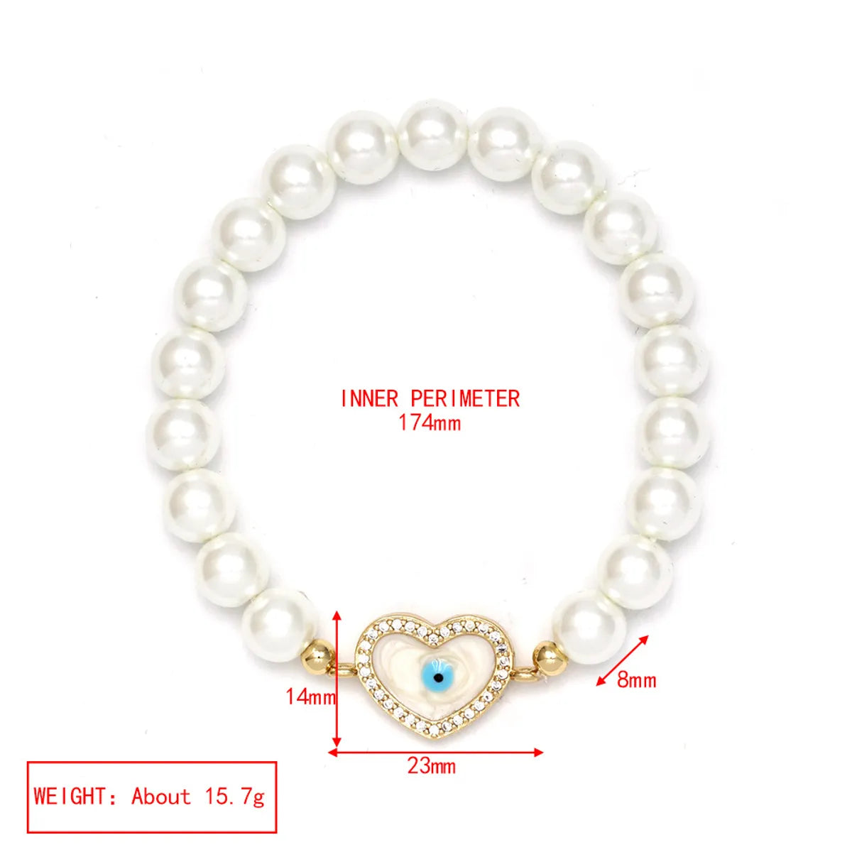 Elegant Devil'S Eye Heart Shape Artificial Pearl Glass Copper Wholesale Bracelets