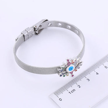 Elegant Devil's Eye Heart Shape Stainless Steel Inlay Zircon Bangle