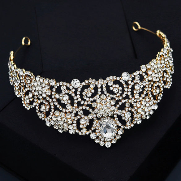 Elegant Diamond Embellished Alloy Crown Hair Accessory For Women Bridal Wedding Ceremony And Party Headpiece