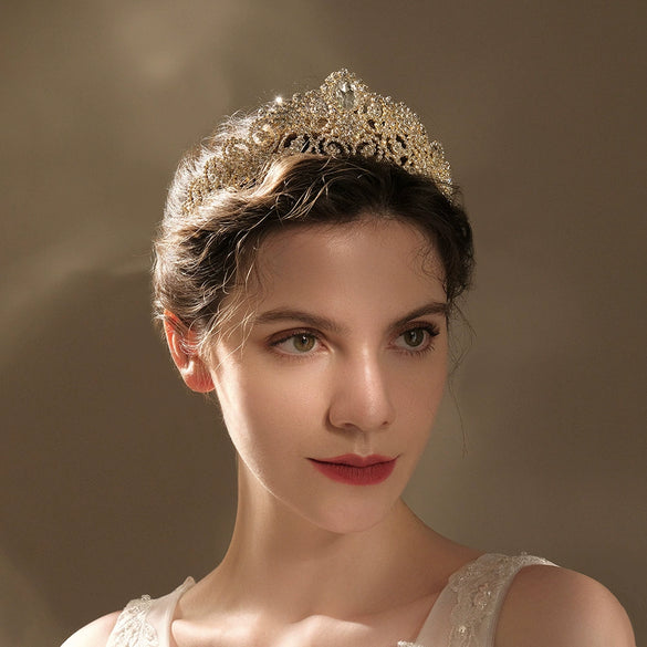 Elegant Diamond Embellished Alloy Crown Hair Accessory For Women Bridal Wedding Ceremony And Party Headpiece