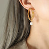 Elegant Double Layer Tassel Earrings For Women With Freshwater Pearl Rice Bead Chain Geometric Titanium Steel Electroplated Design