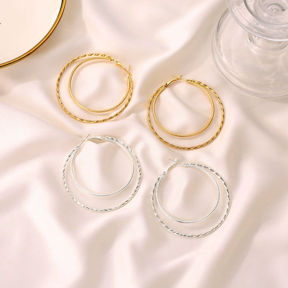 Elegant Double Ring Earrings For Women Alloy Electroplated Simple Geometric Fashion All Match Piercing Earrings