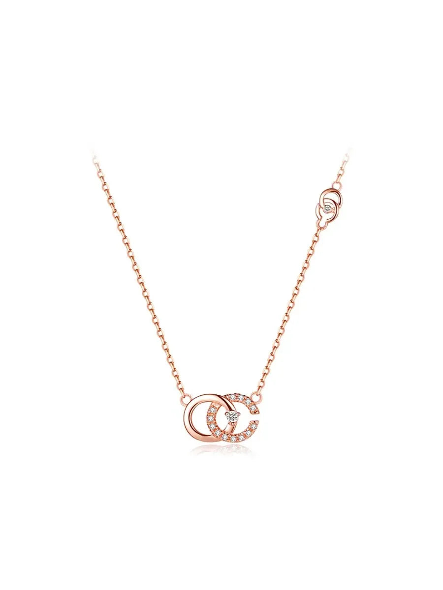 Elegant Double Ring Sterling Silver Zircon Pendant Necklace In Bulk