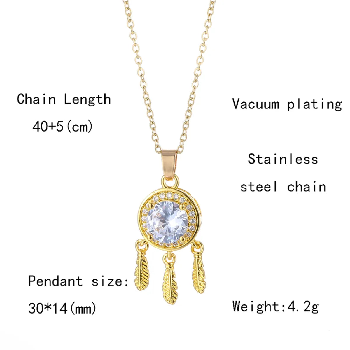 Elegant Dreamcatcher Stainless Steel Plating Inlay Zircon 18k Gold Plated Gold Plated Pendant Necklace