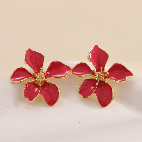 Elegant Electroplated Alloy Flower Earrings For Women With Stainless Steel Posts Classic Floral Design Wholesale Jewelry