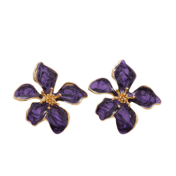 Elegant Electroplated Alloy Flower Earrings For Women With Stainless Steel Posts Classic Floral Design Wholesale Jewelry
