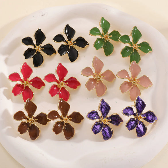 Elegant Electroplated Alloy Flower Earrings For Women With Stainless Steel Posts Classic Floral Design Wholesale Jewelry