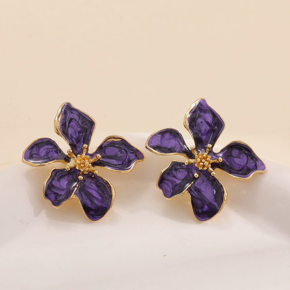 Elegant Electroplated Alloy Flower Earrings For Women With Stainless Steel Posts Classic Floral Design Wholesale Jewelry