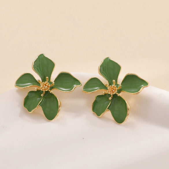 Elegant Electroplated Alloy Flower Earrings For Women With Stainless Steel Posts Classic Floral Design Wholesale Jewelry