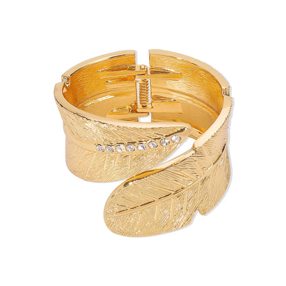 Elegant Exaggerated Feather Alloy Plating Inlay Rhinestones Women's Bangle