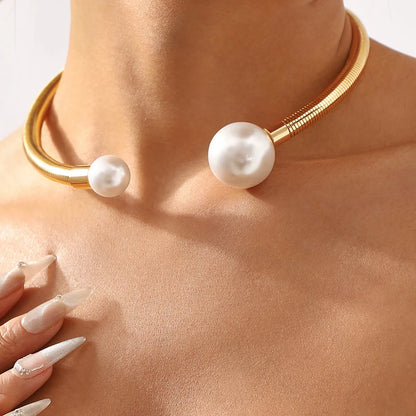 Elegant Exaggerated Streetwear Geometric Imitation Pearl Iron Wholesale Choker