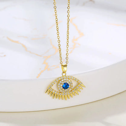 Elegant Eye Stainless Steel Plating Inlay Zircon 18k Gold Plated Gold Plated Pendant Necklace