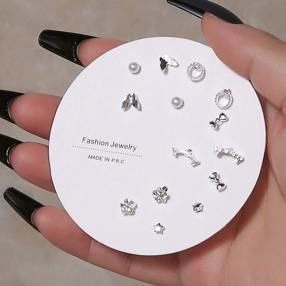 Elegant Fairy Women's Ear Studs And Combination Earrings Alloy Stainless Steel Heart Pattern Electroplating