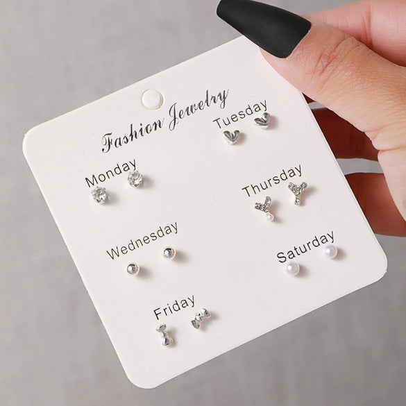 Elegant Fairy Women's Ear Studs And Combination Earrings Alloy Stainless Steel Heart Pattern Electroplating