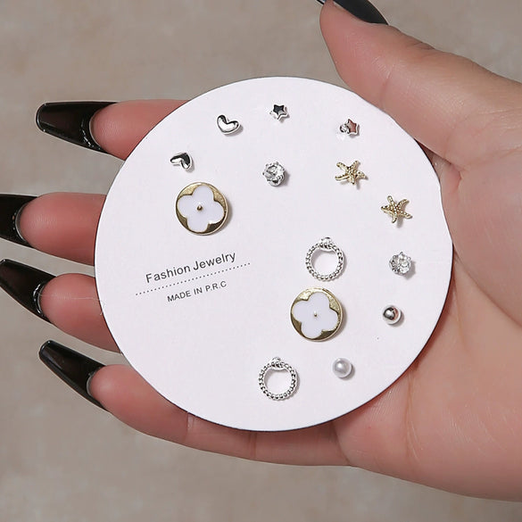 Elegant Fairy Women's Ear Studs And Combination Earrings Alloy Stainless Steel Heart Pattern Electroplating